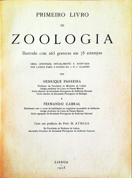 PRIMEIRO LIVRO DE ZOOLOGIA.
