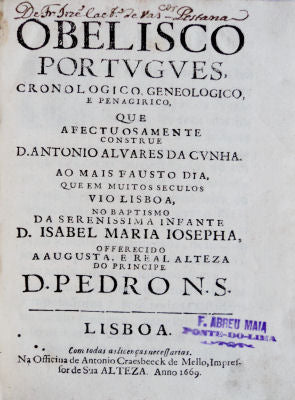 OBELISCO PORTVGVES, CRONOLOGICO, GENEALOGICO, E PENAGIRICO,