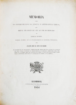 MEMORIA SOBRE OS CONHECIMENTOS DA LINGUA E LITTERATURA GREGA,