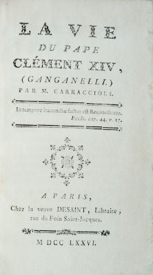 LA VIE DU PAPE CLÃ‰MENT XIV, (GANGANELLI.)