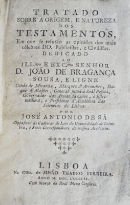 TRATADO SOBRE A ORIGEM, E A NATUREZA DOS TESTAMENTOS,