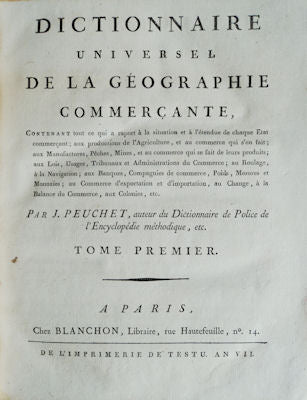 DICTIONNAIRE UNIVERSEL DE LA GÃ‰OGRAPHIE COMMERÃ‡ANTE,