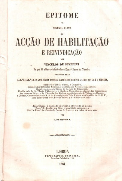 EPITOME DA SEGUNDA PARTE DA ACÃ‡ÃƒO DE HABILITAÃ‡ÃƒO E REIVINDICAÃ‡ÃƒO DOS VINCULOS DE SEVERINS