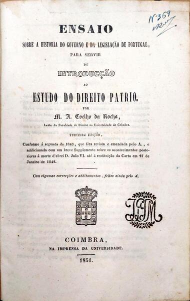 ENSAIO SOBRE A HISTORIA DO GOVERNO E DA LEGISLAÃ‡ÃƒO EM PORTUGAL,