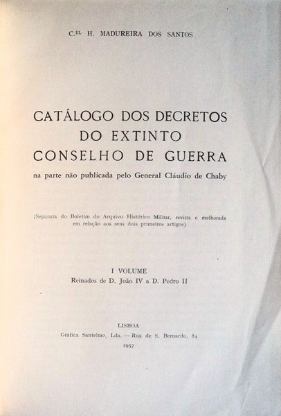 CATÃLOGO DOS DECRETOS DO EXTINTO CONSELHO DE GUERRA.