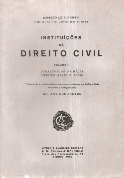 INSTITUIÃ‡Ã•ES DE DIREITO CIVIL, VOLUME II.