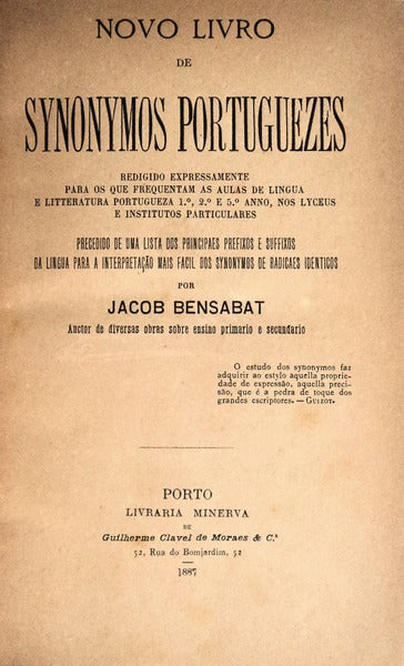 NOVO LIVRO DE SYNONYMOS PORTUGUEZES.