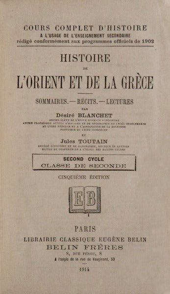 et Jules Toutain. HISTOIRE DE Lâ€™ORIENT ET DE LA GRÃˆCE.