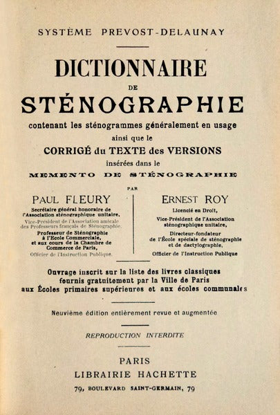 et Ernest Roy. DICTIONNAIRE DE STÃ‰NOGRAPHIE.