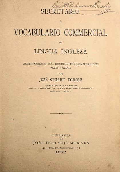 SECRETARIO E VOCABULARIO COMMERCIAL DA LINGUA INGLEZA.