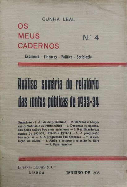 ANÃLISE SUMÃRIA DO RELATÃ“RIO DAS CONTAS PÃšBLICAS DE 1933-34.