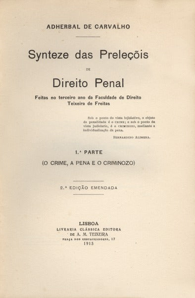 SYNTEZE DAS PRELEÃ‡Ã•IS DE DIREITO PENAL.