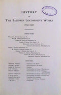 HISTORY OF THE BALDWIN LOCOMOTIVE WORKS. 1831-1920.