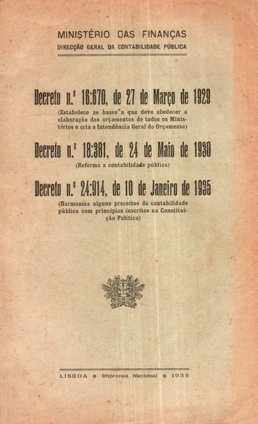 DECRETOS. MINISTÃ‰RIO DAS FINANÃ‡AS. 1929-1935.