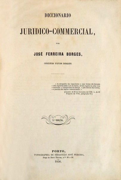 DICCIONARIO JURIDICO-COMMERCIAL. [2Âª ediÃ§Ã£o, aliÃ¡s 3Âª ediÃ§Ã£o]