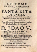 EPITOME DA VIDA, E PRODIGIOS DE SANTA RITA DE CASSIA.