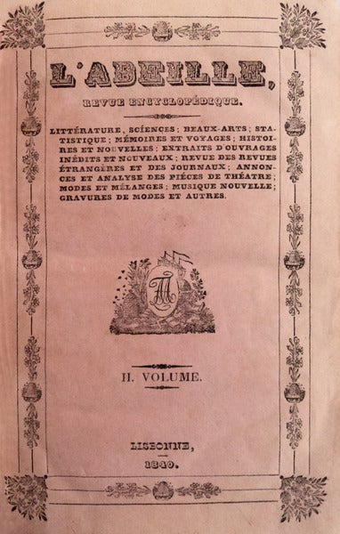 Lâ€™ ABEILLE. REVUE ENCYCLOPÃ‰DIQUE.