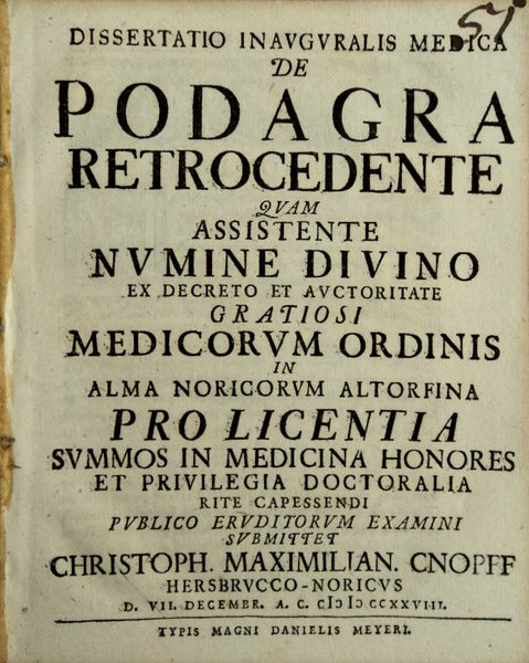 DISSERTATIO INAVGVRALIS MEDICA DE PODAGRA RETROCEDENTE