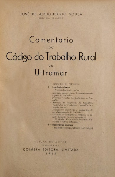 COMENTÃRIO AO CÃ“DIGO DO TRABALHO RURAL DO ULTRAMAR.