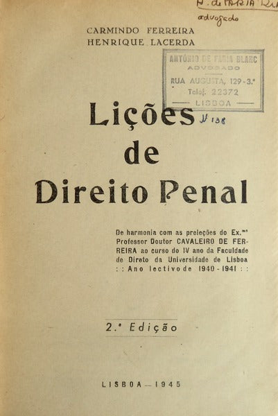 LIÃ‡Ã•ES DE DIREITO PENAL.