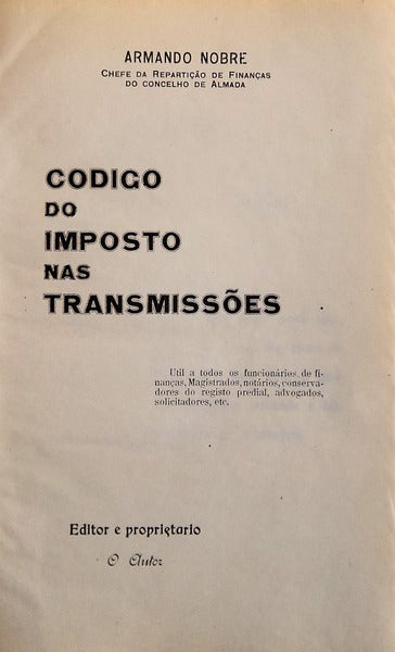 CÃ“DIGO DO IMPOSTO NAS TRANSMISSÃ•ES.
