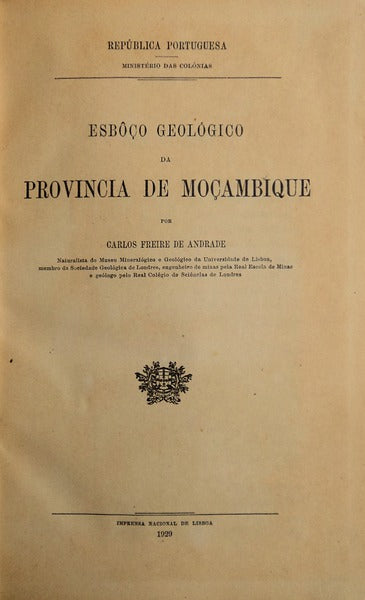 ESBOÃ‡O GEOLÃ“GICO DA PROVINCIA DE MOÃ‡AMBIQUE.