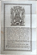 BREVE PAPAL â€“ PAPA INOCÃŠNCIO XIII â€“ 1862. Confraria da Capela de Nossa Senhora da SaÃºde.