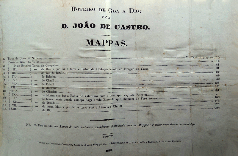ROTEIRO DE GOA A DIO [TÃBUAS DOS ROTEIROS DA ÃNDIA].