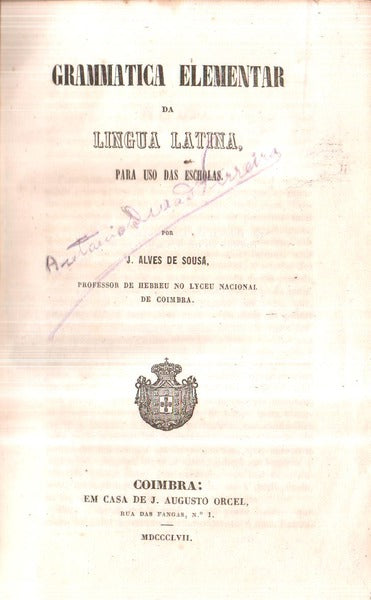 GRAMMATICA ELEMENTAR DA LÃNGUA LATINA,