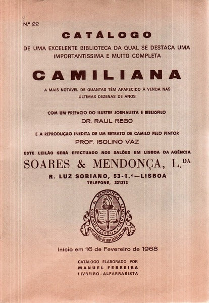 CATÃLOGO DE UMA IMPORTANTÃSSIMA E COMPLETA CAMILIANA.