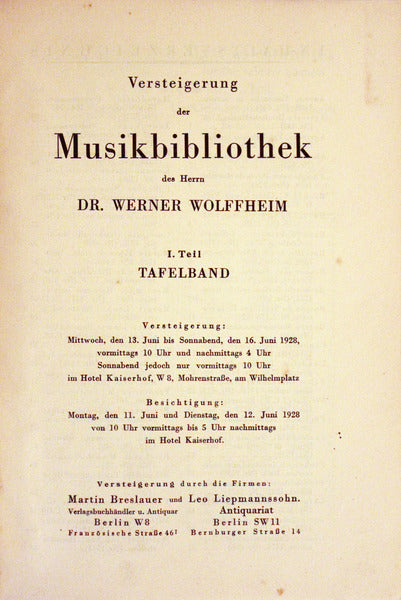 VERSTEIGERUNG DER MUSIKBIBLIOTHEK.