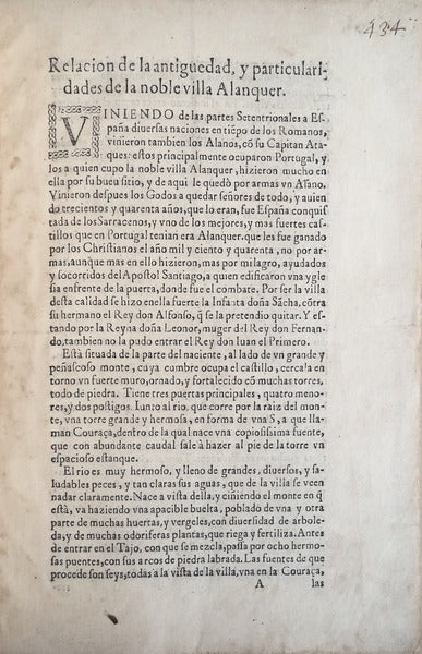 Relacion de la antiguedad, y particularidades de la noble villa Alanquer.