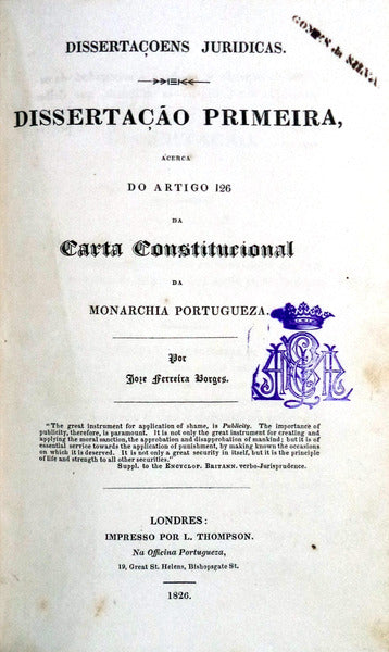ENCADERNAÃ‡Ã•ES ARTÃSTICAS. SÃ‰C. XIX. DISSERTAÃ‡Ã•ES JURIDICAS.