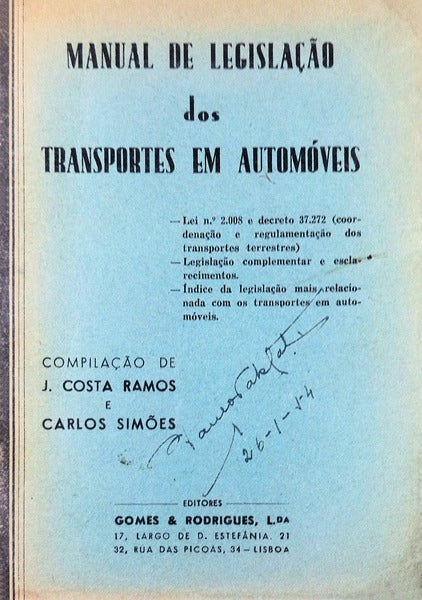 MANUAL DE LEGISLAÃ‡ÃƒO DOS TRANSPORTES EM AUTOMÃ“VEIS.