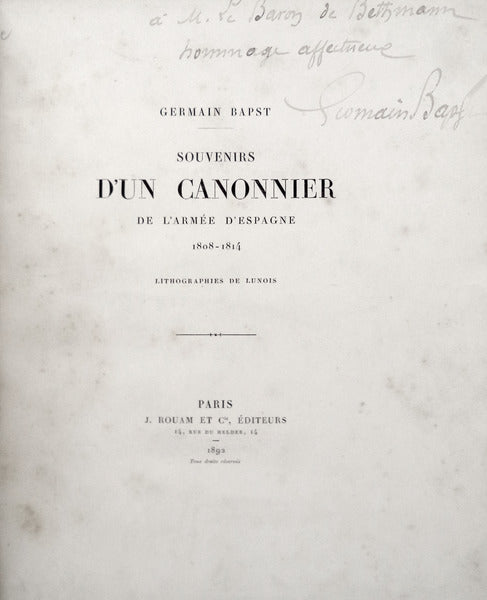 SOUVENIRS D'UN CANNONIER DE L'ARMÃ‰ D'ESPAGNE. 1808-1814.