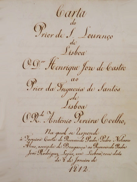 CARTA DO PRIOR DE S. LOURENÃ‡O DE LISBOA. [Manuscrito]