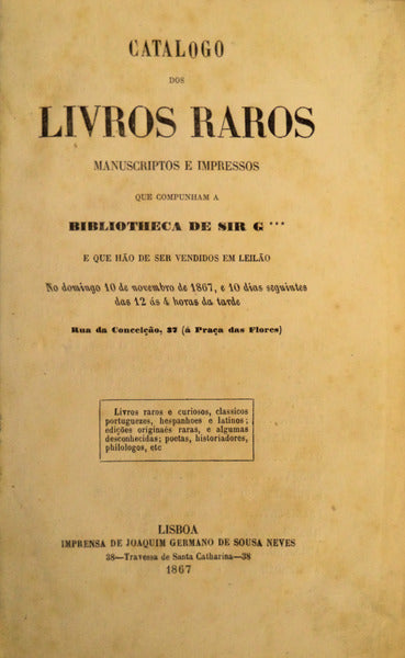 CATÃLOGO DOS LIVROS RAROS MANUSCRIPTOS E IMPRESSOS