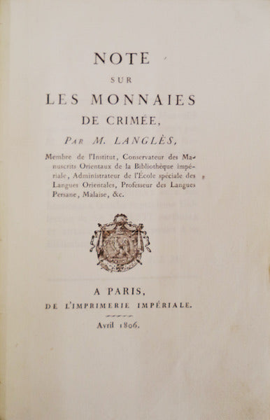 NOTE SUR LES MONNAIES DE CRIMÃ‰E.