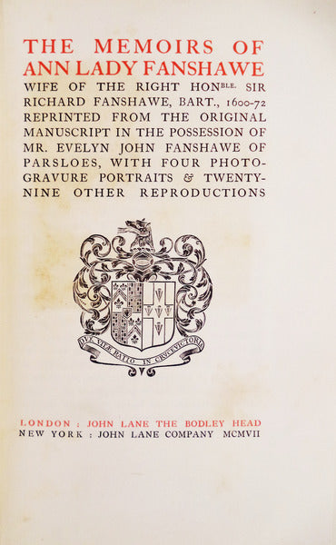 THE MEMOIRS OF ANN LADY FANSHAWE.