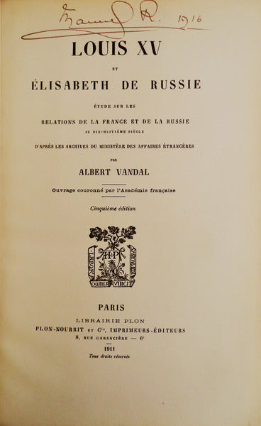 LOUIS XV ET Ã‰LISABETH DE RUSSIE.