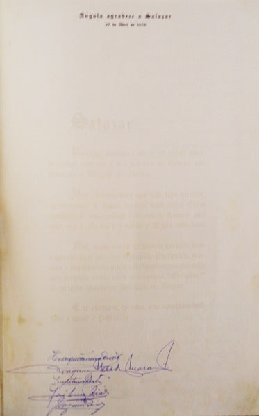 ANGOLA AGRADECE A SALAZAR. [LIVRO DE HONRA E HOMENAGEM]. 1958.