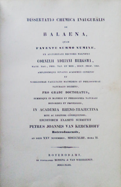 DISSERTATIO CHEMICA INAUGURALIS DE BALAENA,