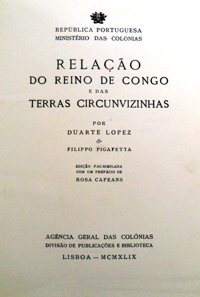 RELAÃ‡ÃƒO DO REINO DE CONGO E DAS TERRAS CIRCUNVIZINHAS. EdiÃ§Ã£o fac-similada.
