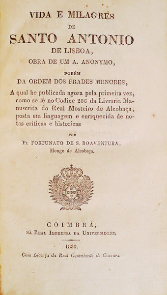 VIDA E MILAGRES DE SANTO ANTONIO DE LISBOA, [ENCADERNADO]