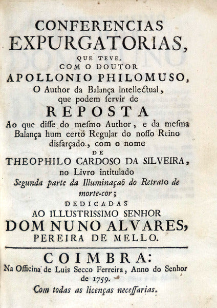 CONFERÃŠNCIAS EXPURGATORIAS, QUE TEVE COM O DOUTOR APOLLONIO PHILOMUSO,