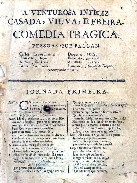 VENTUROSA (A) INFELIZ CASADA, VIUVA, E FREIRA. COMEDIA TRAGICA.