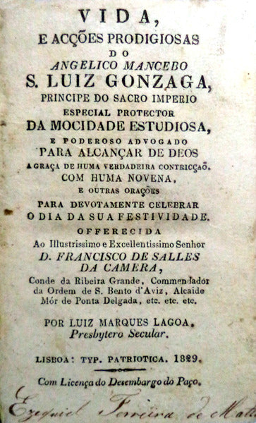 VIDA E ACÃ‡Ã•ES PRODIGIOSAS DO ANGELICO MANCEBO S. LUIZ DE GONZAGA,