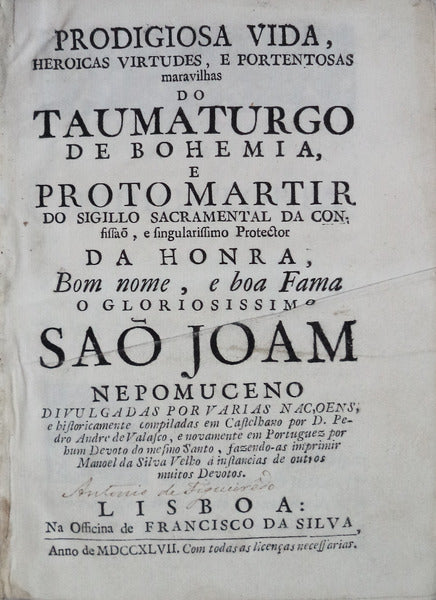 PRODIGIOSA VIDA, HEROICAS VIRTUDES, E PORTENTOSAS maravilhas DO TAUMATURGO DE BOHEMIA