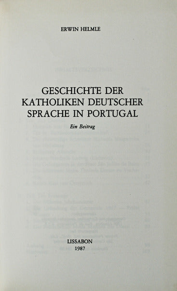 GESCHICHTE DER KATHOLIKEN DEUTSCHER SPRACHE IN PORTUGAL.