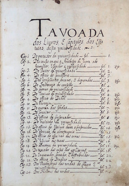 MANUSCRITO - SEC. XVII  - CÃ“DICE DOS ESTATUTOS DA UNIVERSIDADE DE Ã‰VORA [1580] 1622.